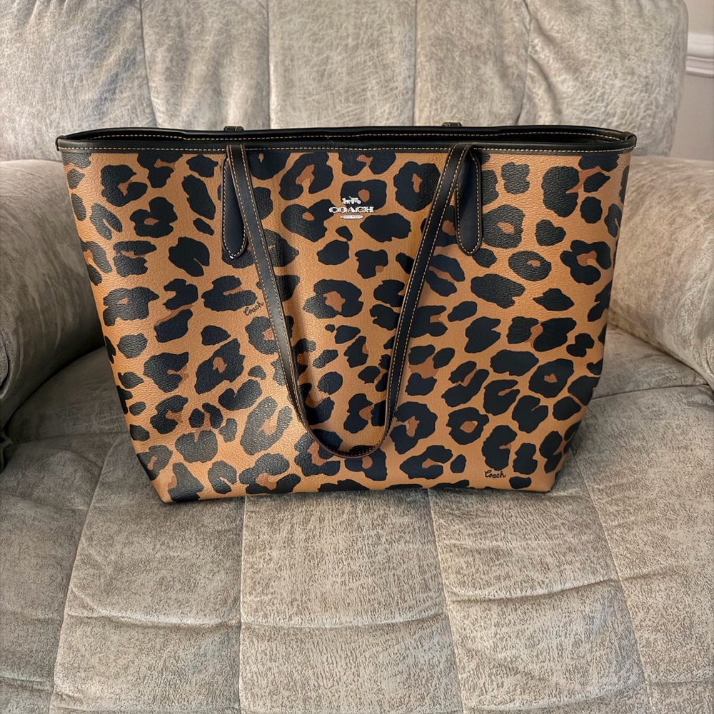 Coach Leopard-Print Tote in Brown and Black